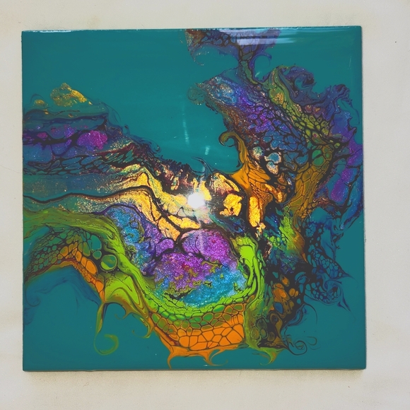 Artisan Other - Hand Crafted Ceramic Tile Trivet Hand Painted Acrylic Resin Decorative Table Art